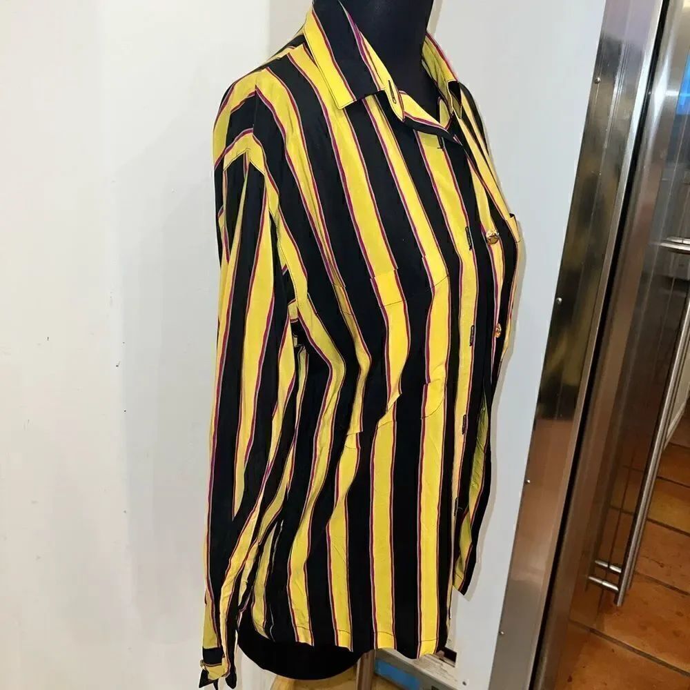 Made in Italy 100% silk womens top button down striped colors USA size 8